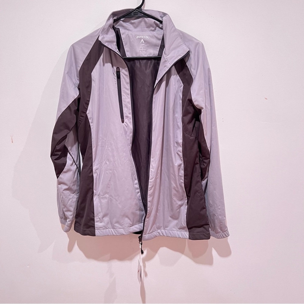 Antigua Women's Gray and Black Windbreaker Jacket